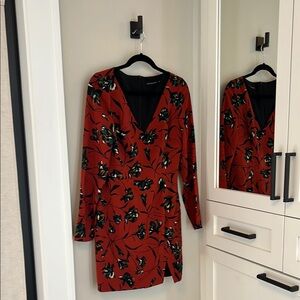 Black Halo Red Bodycon Dress with Bishop Sleeves